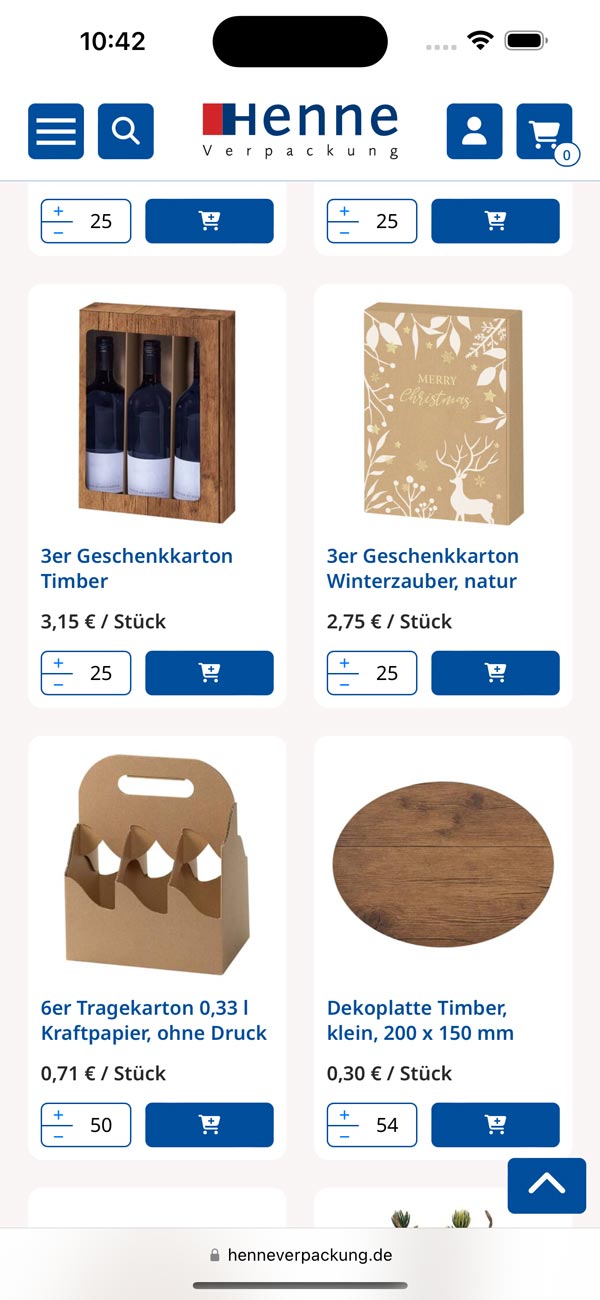 Henne Shop Übersichtsseite Neuheiten